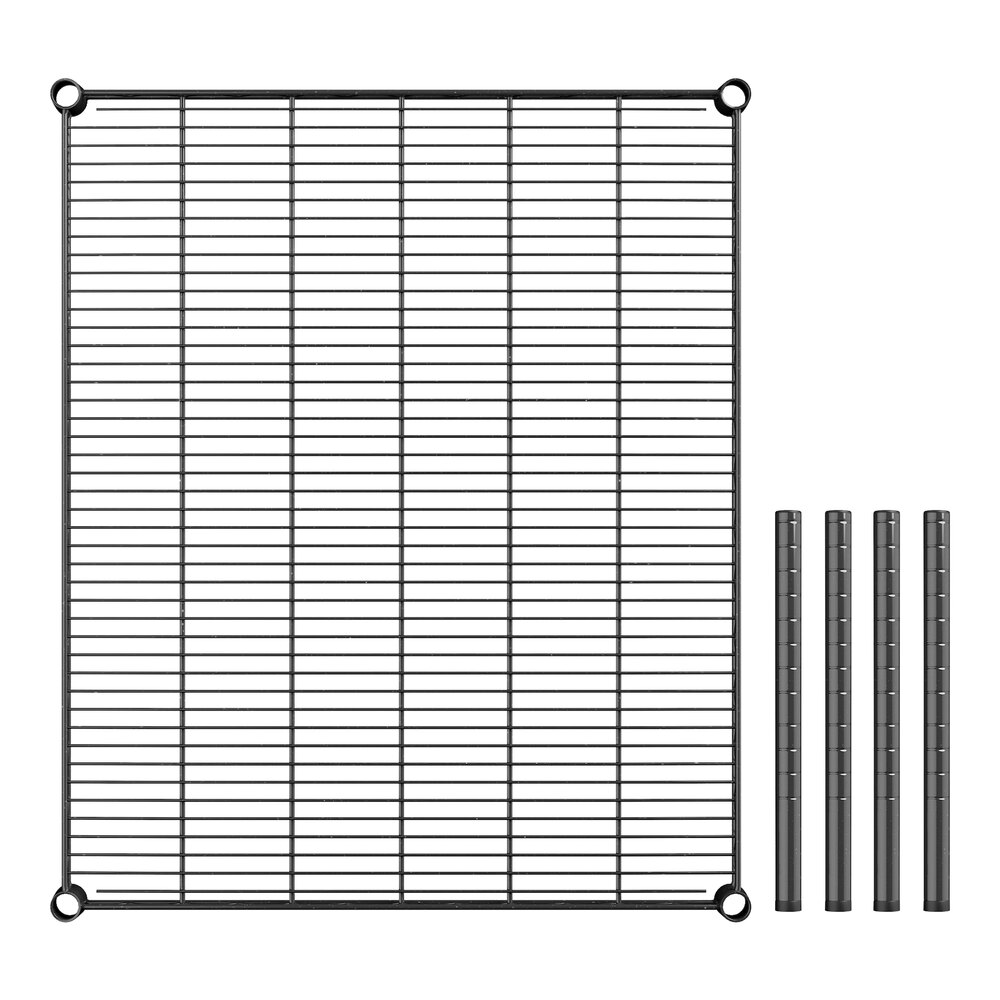 A black metal grid with two metal rods on a white background.