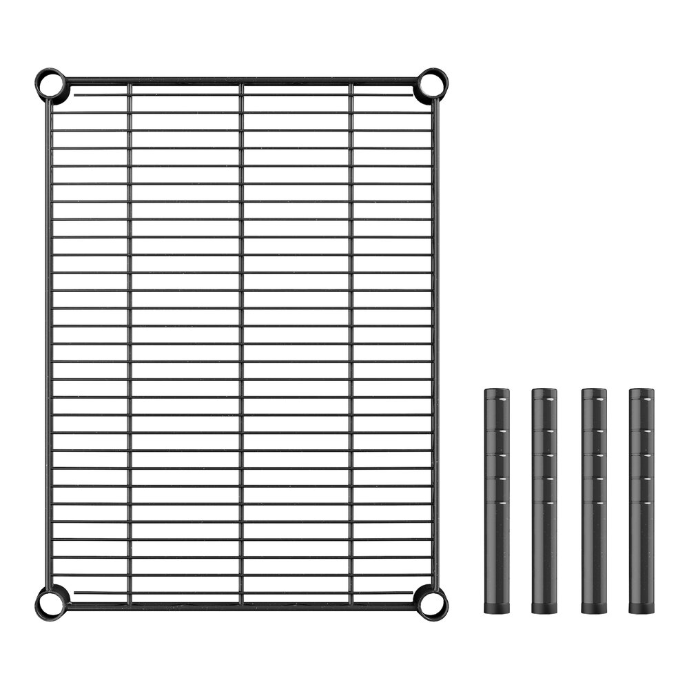 A black metal grid with four black metal rods.
