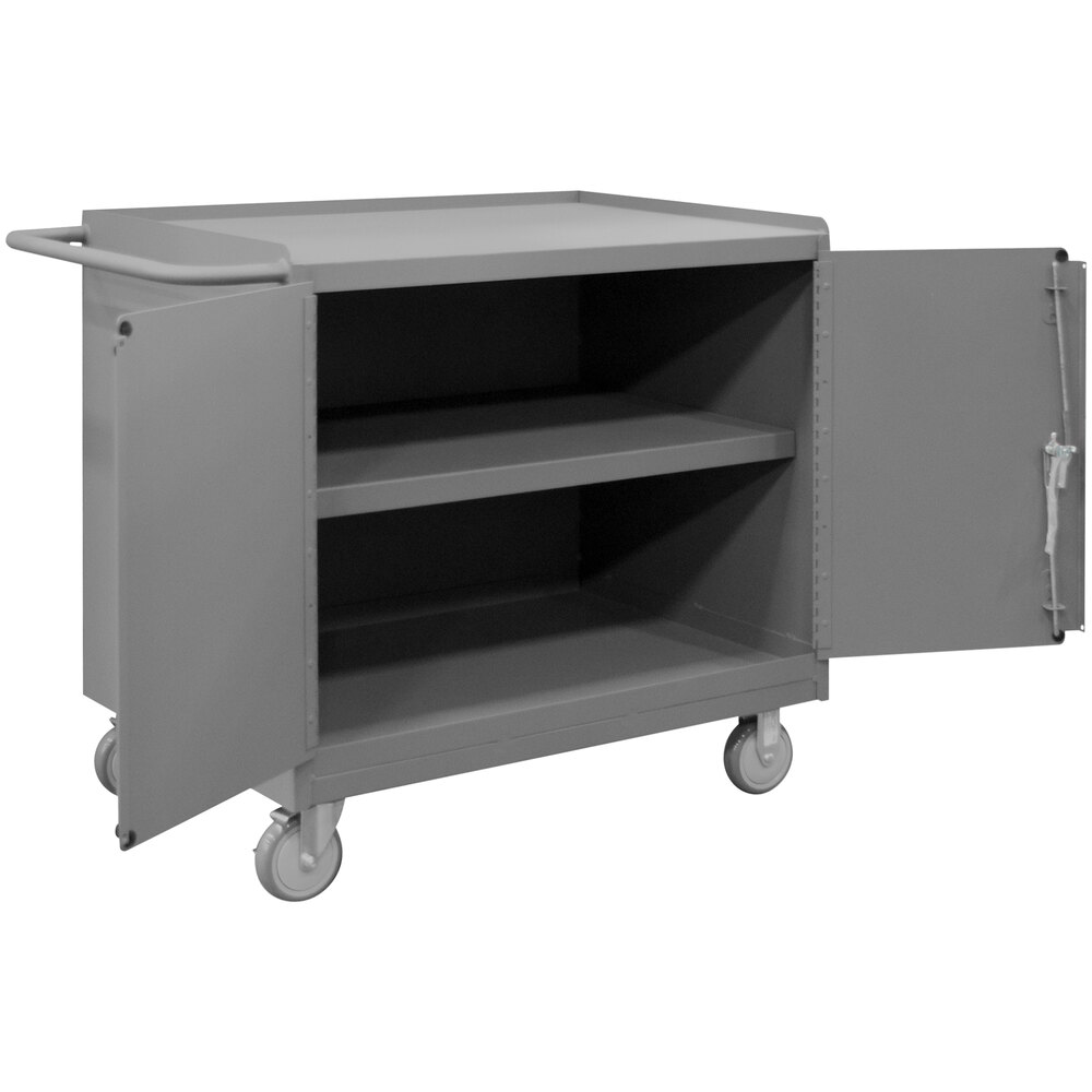 Durham Mfg 24" x 36" 2 Door 1 Shelf Mobile Steel Top Workstation 311395