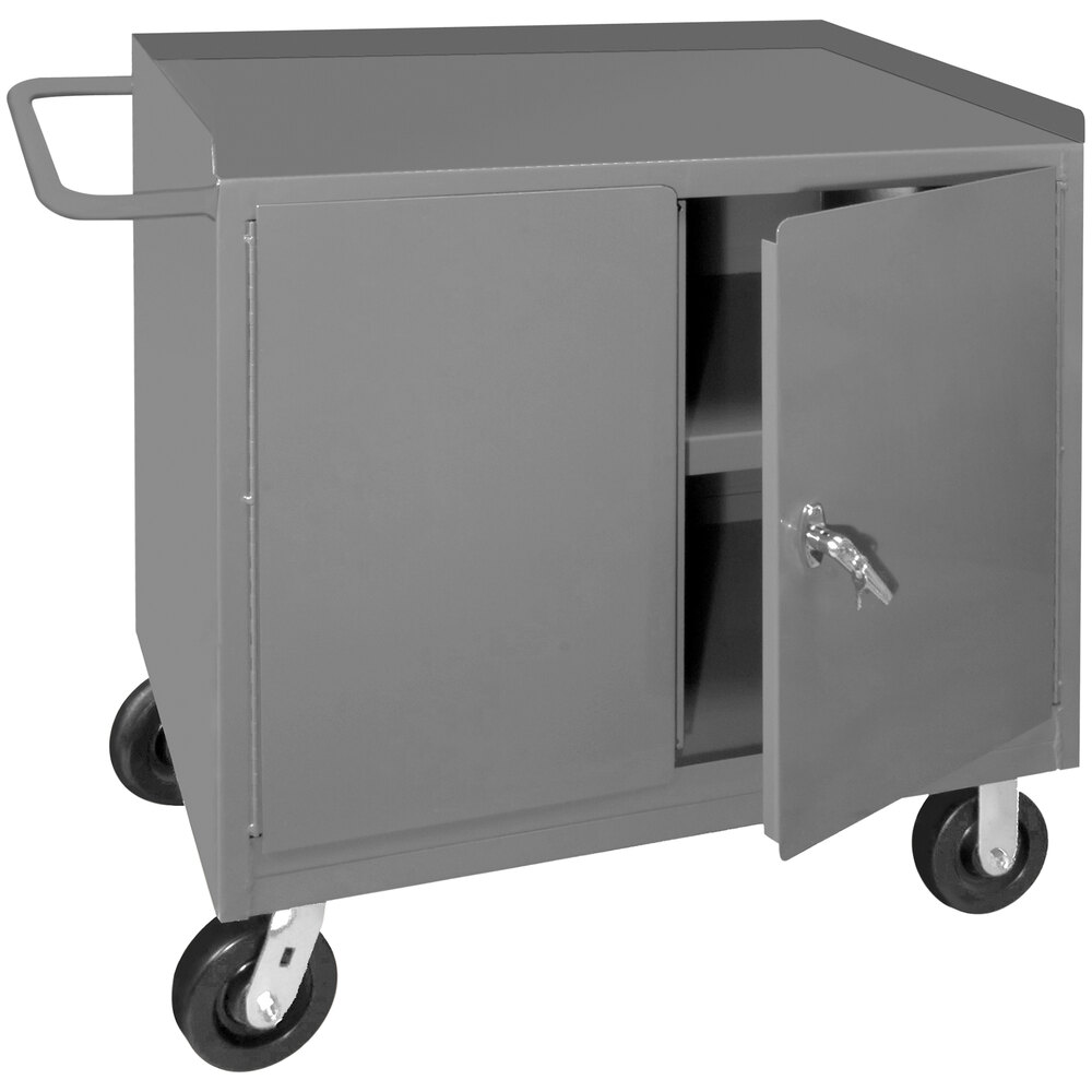 Durham Mfg 24" x 36" 2 Door 1 Shelf Mobile Steel Top Workstation 310095