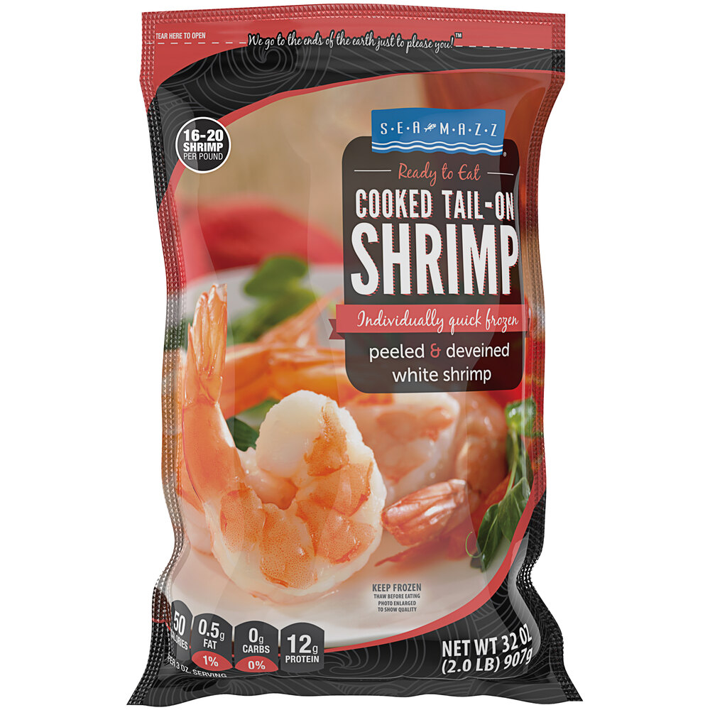 Seamazz 16/20 Size Peeled and Deveined TailOn Cooked White Shrimp 2 lb