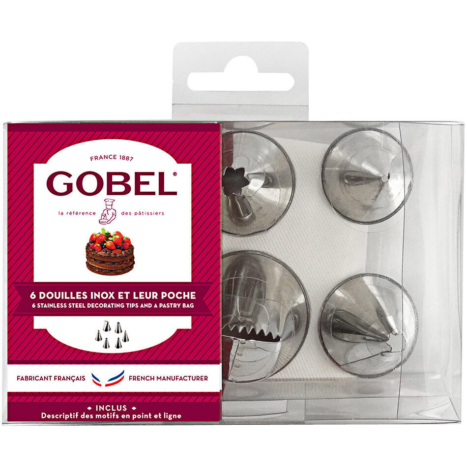 Gobel 7Piece Stainless Steel Icing Tip with Cotton Piping Bag Set 889151