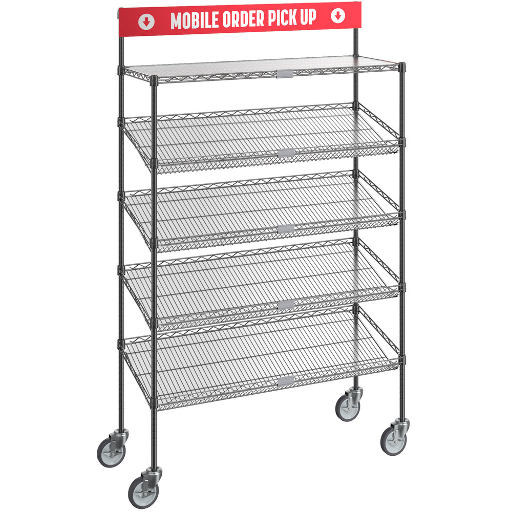 Regency NSF Black Epoxy Mobile TakeOut Shelving Station with 1 Shelf