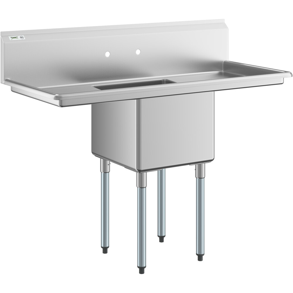 Regency 54 inch 16 Gauge Stainless Steel One Compartment Commercial Sink with Galvanized Steel Legs and 2 Drainboards - 18 inch x 18 inch x 14 inch Bowl