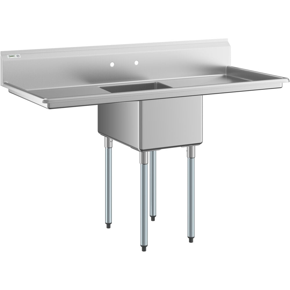 Regency 65 inch 16 Gauge Stainless Steel One Compartment Commercial Sink with Galvanized Steel Legs and 2 Drainboards - 17 inch x 23 inch x 12 inch Bowl