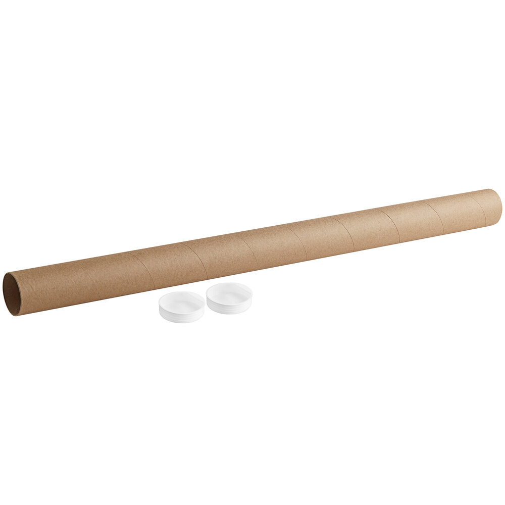 Cardboard Mailing Tubes - 2 inch x 15 inch - 2 inch Opening Diameter 15 inch in Length - Case of 50 Shipping Tubes with White End Caps (2x15) for