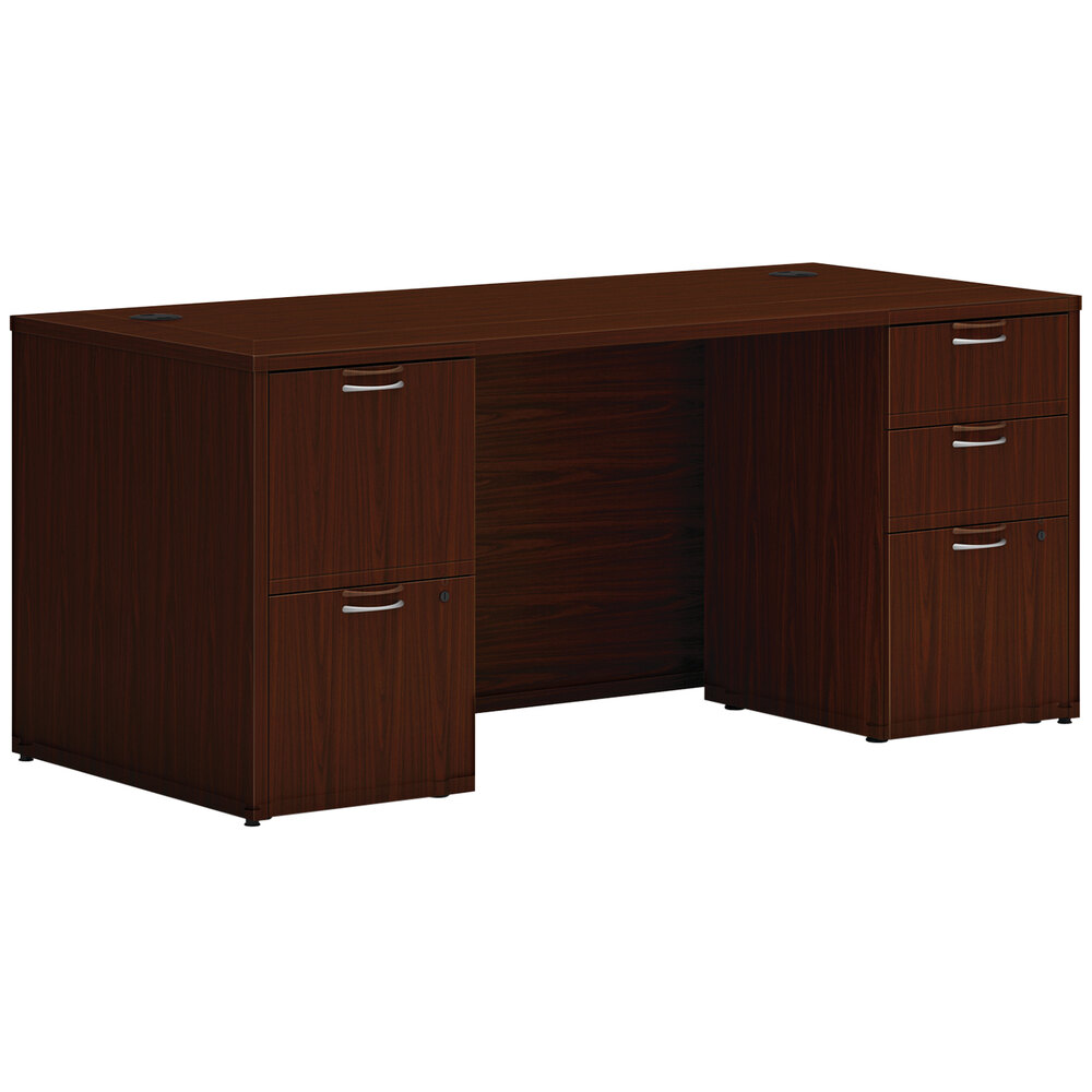 Hon Mod 30" x 66" Traditional Mahogany Laminate Desk with 2 Storage