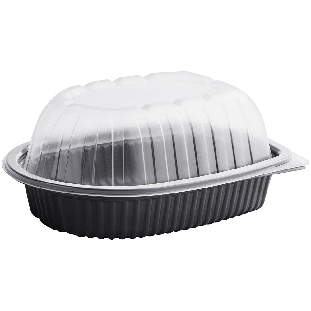 D&W Fine Pack 10" Black Microwavable Chicken Roaster TakeOut Container