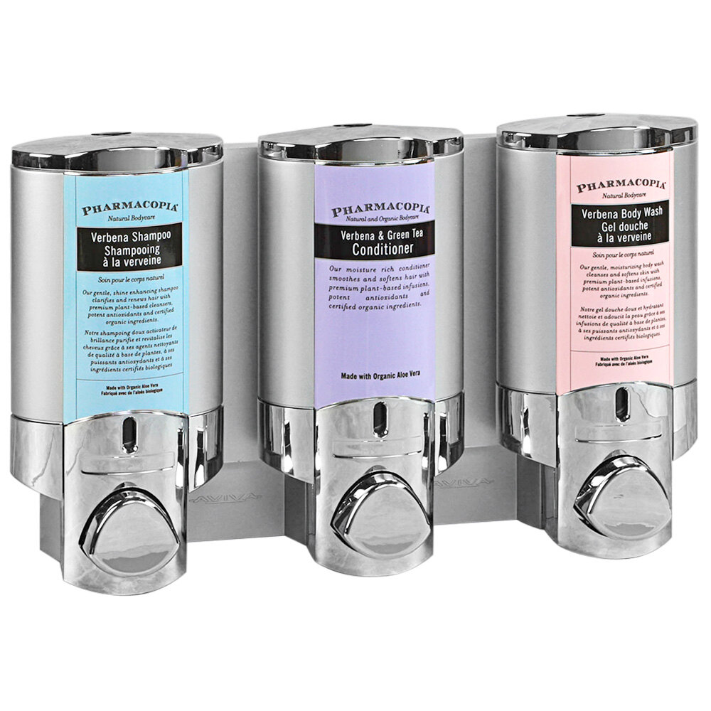 Dispenser Amenities Aviva 30 oz. Chrome 3Chamber Wall Mounted Locking