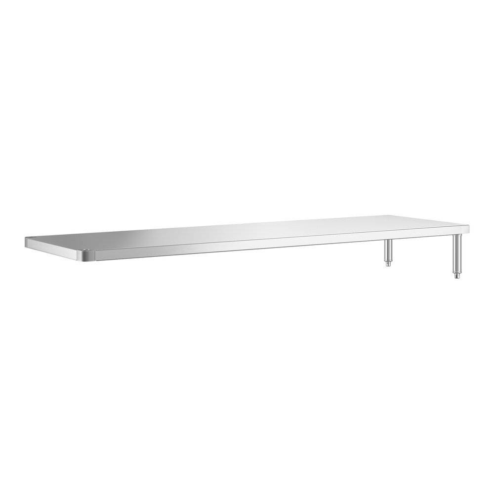 A long, rectangular stainless steel shelf with two supporting legs on one side.
