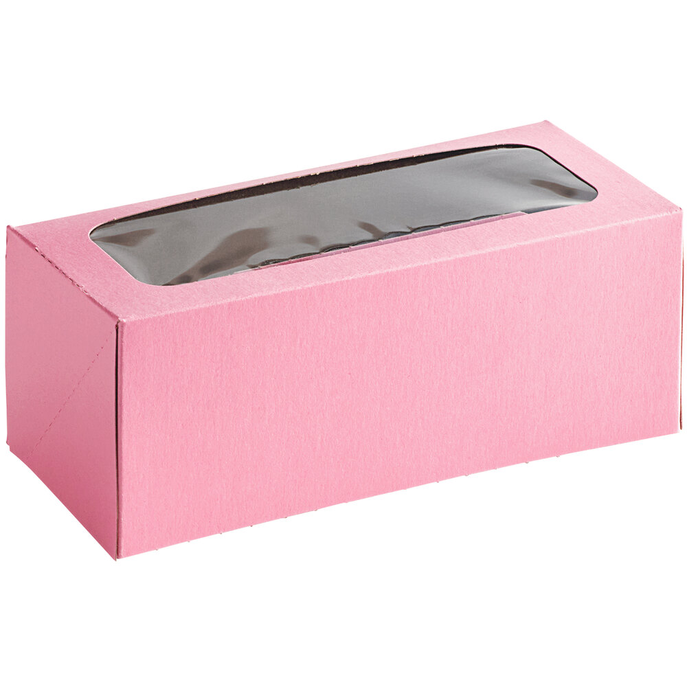 Baker's Mark 9" x 4" x 3 1/2" Pink AutoPopup Window Donut / Bakery Box