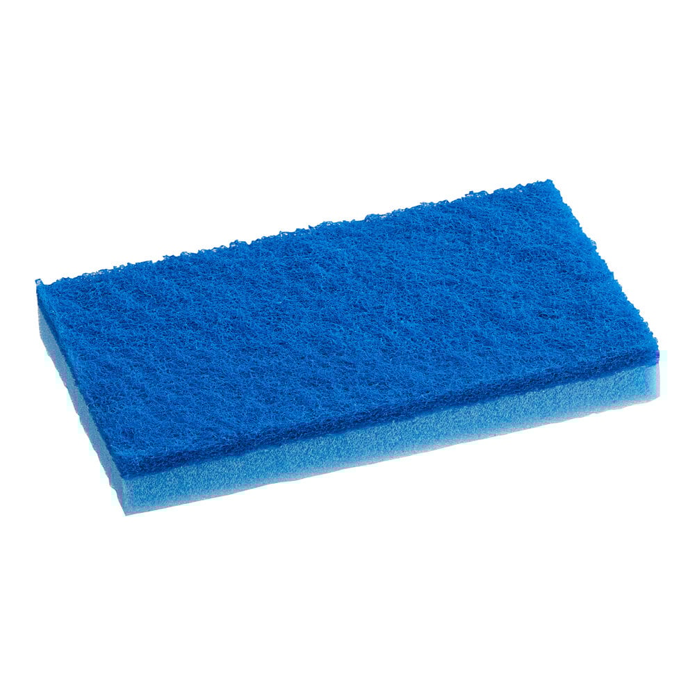 Lavex 6" x 3 1/2" x 3/4" Blue Sponge / Blue LightDuty Scouring Pad