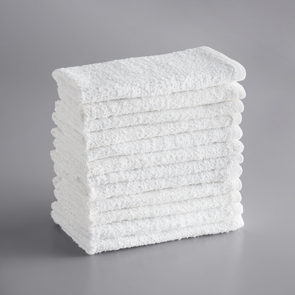 Choice 16" x 19" White 24 oz. Cotton Textured Terry Bar Towel 12/Pack
