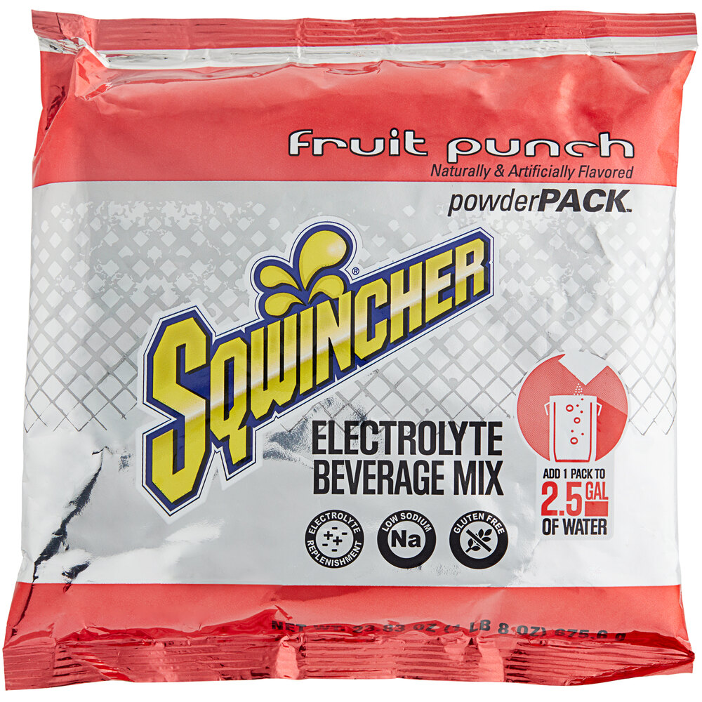Sqwincher Fruit Punch Electrolyte Drink Mix 23.83 oz. 32/Case