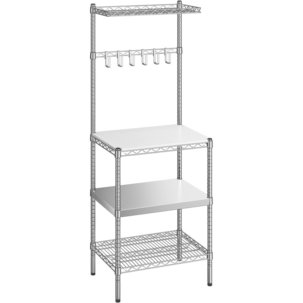 Regency 18 inch x 24 inch x 64 inch NSF Chrome Baker's Rack Wire Shelf and Solid Stainless Steel Shelf with Plastic Cutting Board