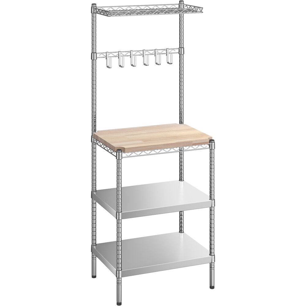 Regency 18 inch x 24 inch x 64 inch NSF Chrome Baker's Rack Solid Stainless Steel Shelf with Hardwood Cutting Board