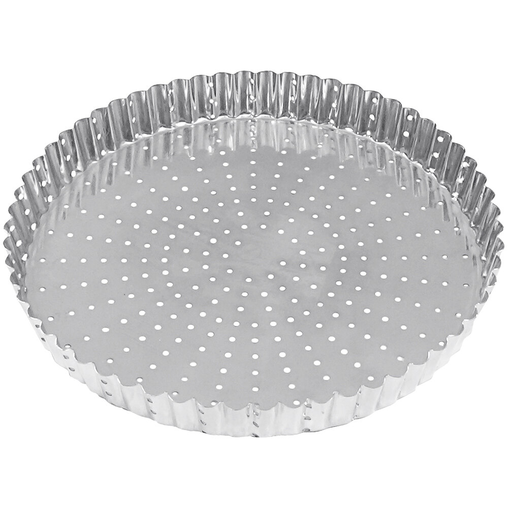 Gobel 11 13/16" Perforated Round Fluted TinPlated Steel Tart / Quiche Pan 126345