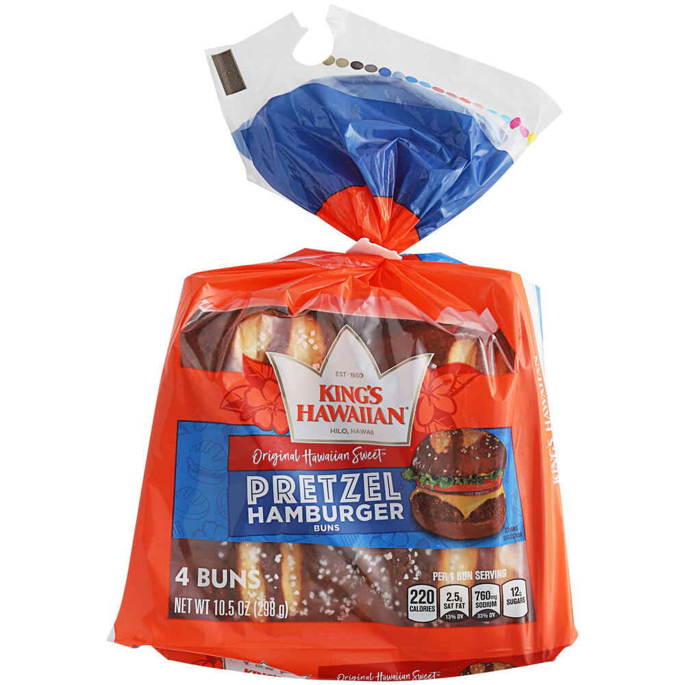 King's Hawaiian Sliced Pretzel Hamburger Rolls 4Pack 8/Case