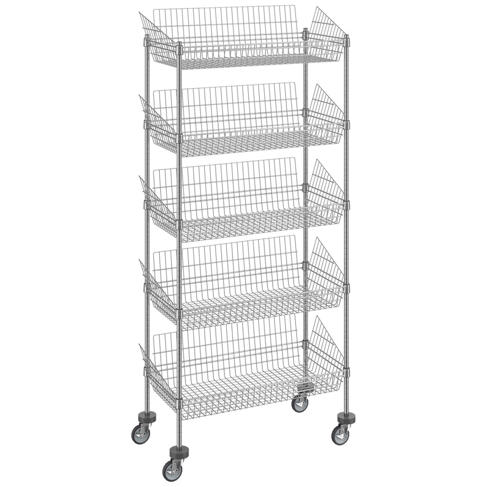 Regency 18 inch x 36 inch NSF Chrome Mobile 5 Basket Retail Storage Display Stand with 64 inch Posts
