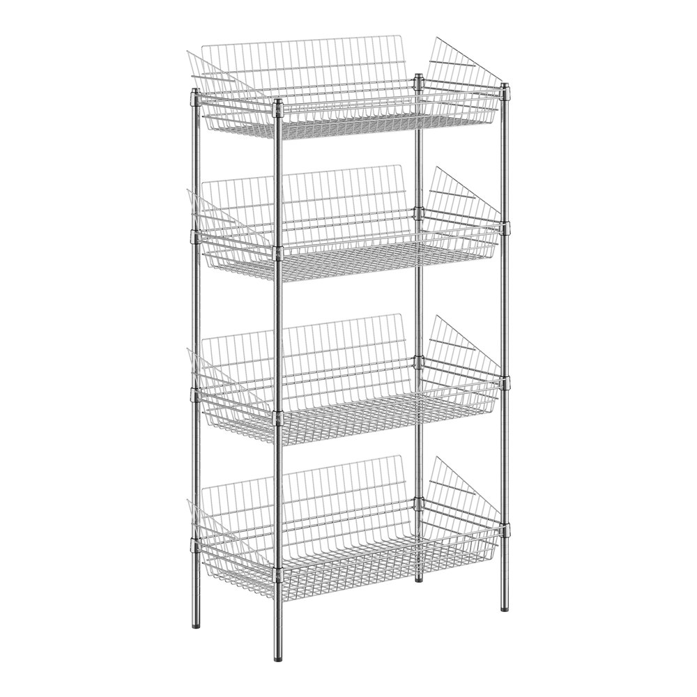 A Regency metal shelf with baskets.