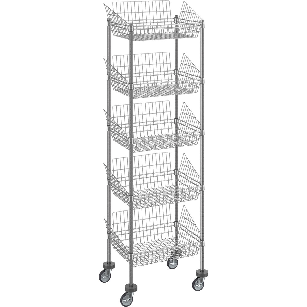 Regency 18 inch x 24 inch NSF Chrome Mobile 5 Basket Retail Storage Display Stand with 64 inch Posts