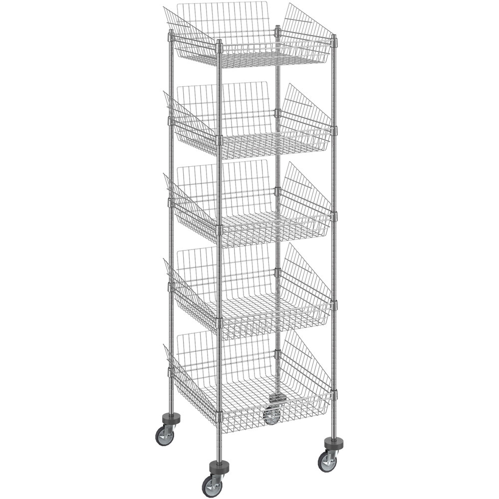 Regency 24 inch x 24 inch NSF Chrome Mobile 5 Basket Retail Storage Display Stand with 64 inch Posts