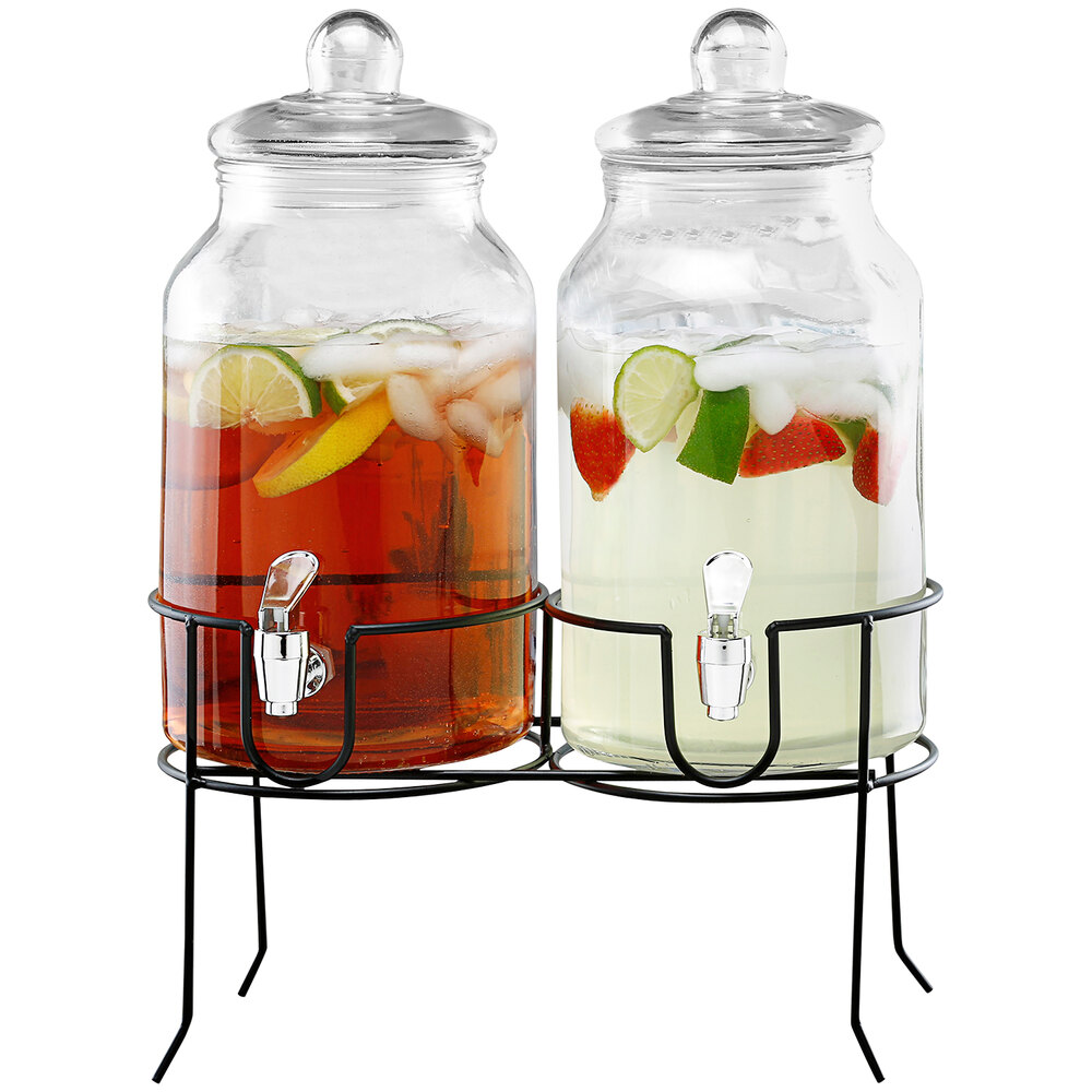 Acopa Double 1 Gallon Glass Beverage Dispenser with Metal Stand