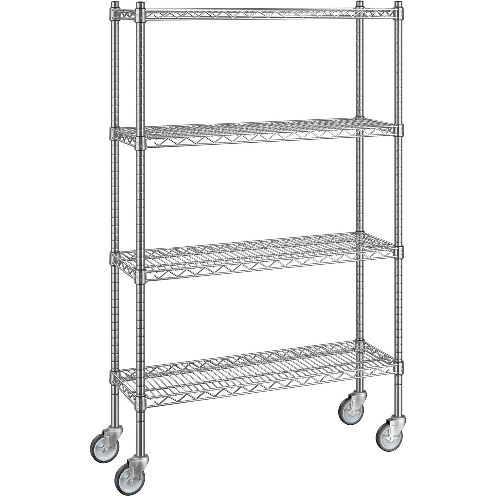 Regency 12 inch x 36 inch x 60 inch NSF Chrome Mobile Wire Shelving Starter Kit with 4 Shelves