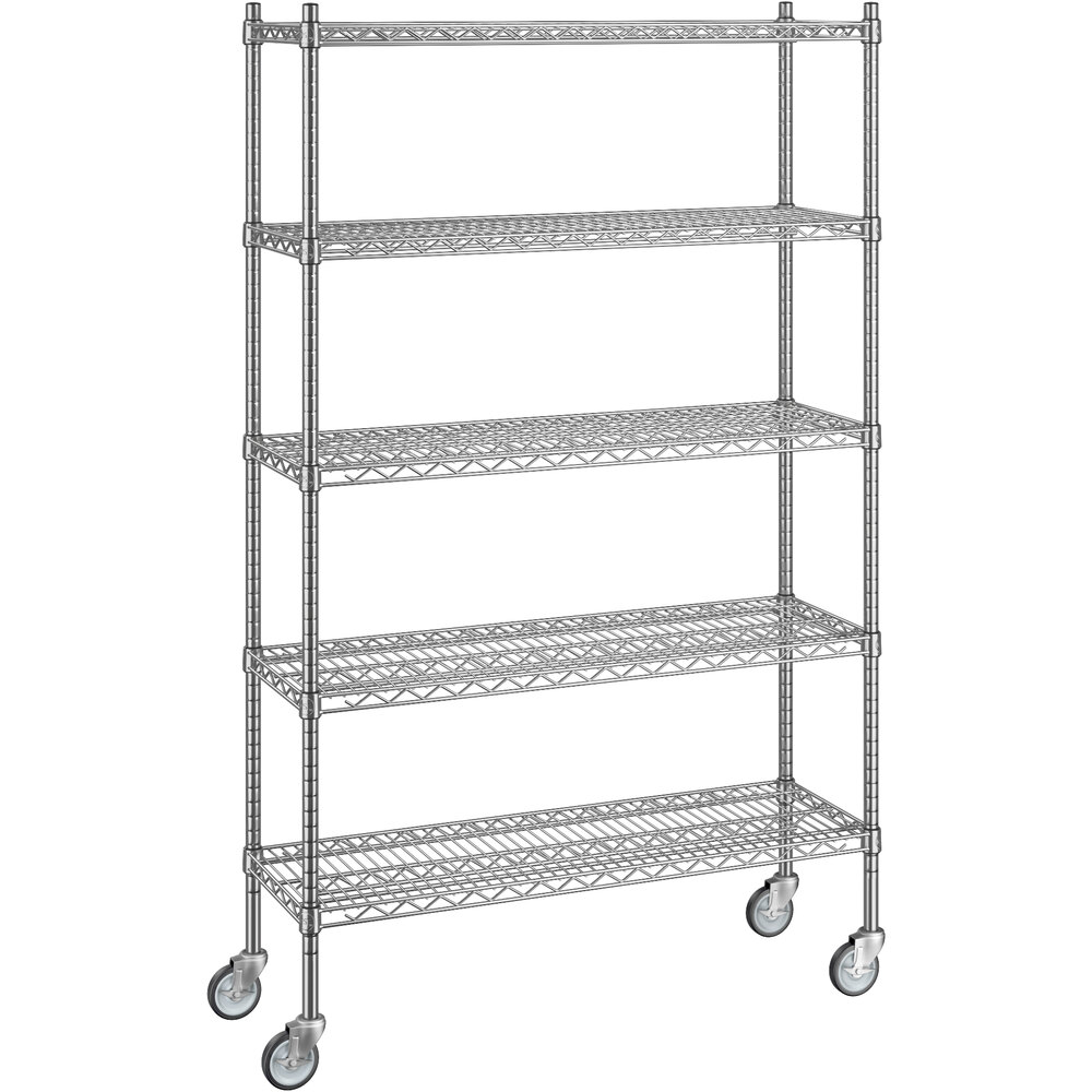 Regency 14 inch x 42 inch x 70 inch NSF Chrome Mobile Wire Shelving Starter Kit with 5 Shelves