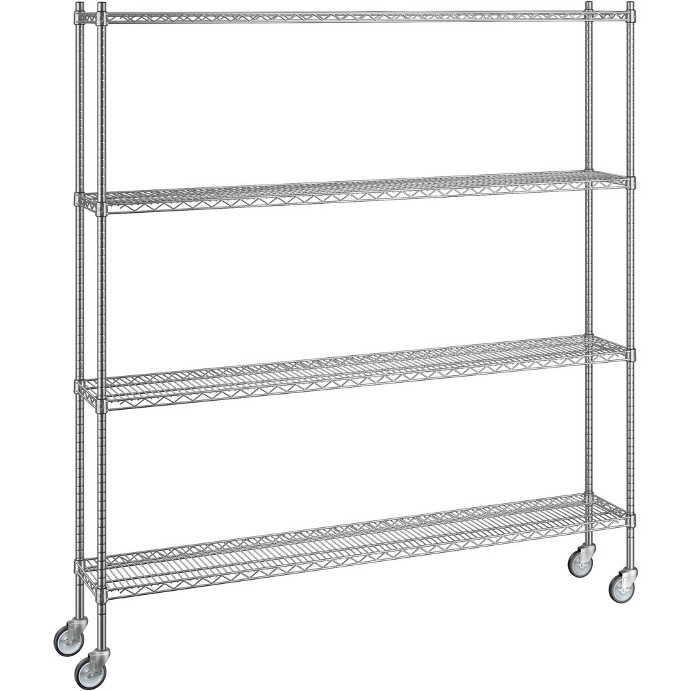 Regency 12 inch x 72 inch x 80 inch NSF Chrome Mobile Wire Shelving Starter Kit with 4 Shelves