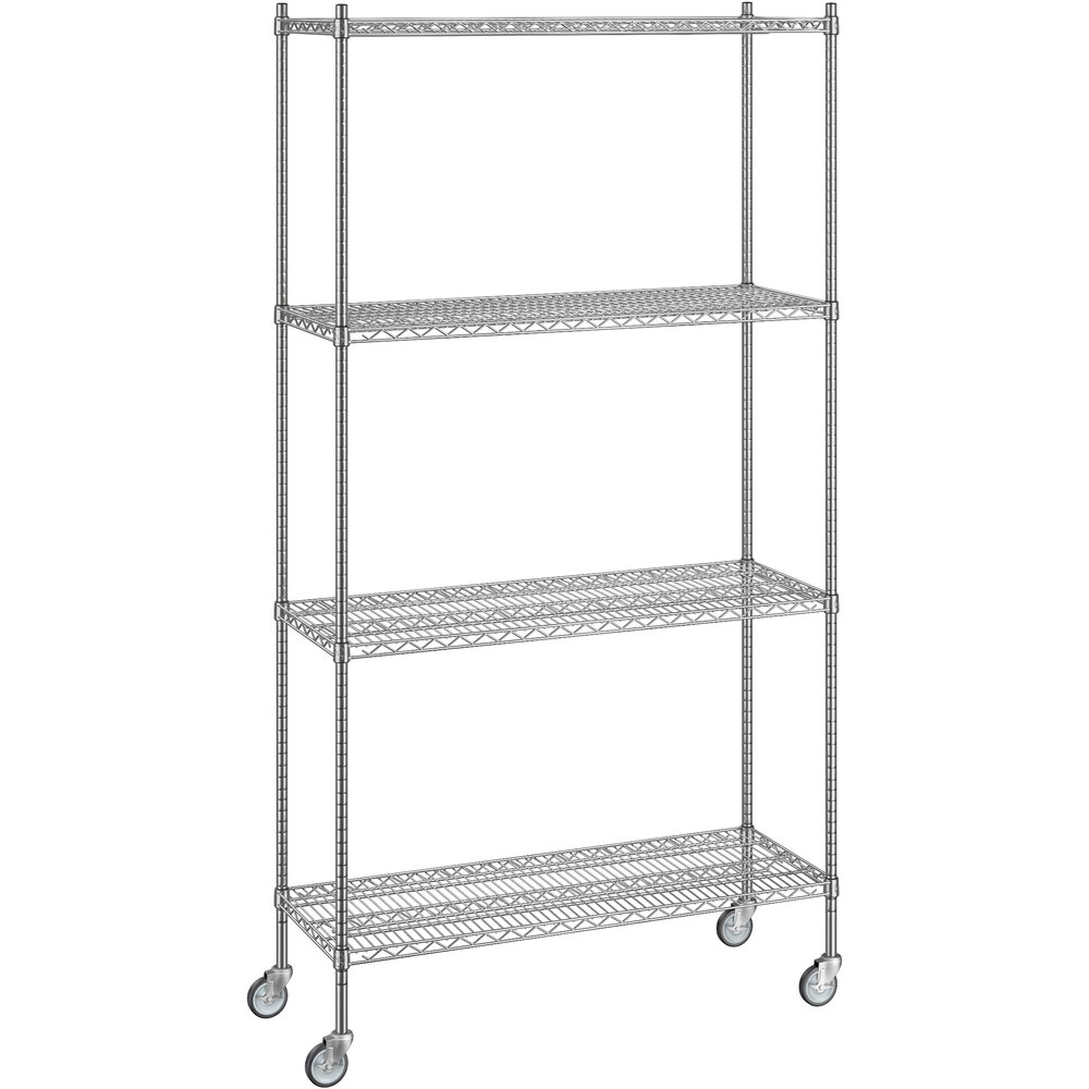 Regency 18 inch x 48 inch x 92 inch NSF Chrome Mobile Wire Shelving Starter Kit with 4 Shelves