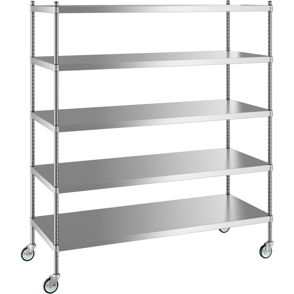 Regency 24 inch x 60 inch x 70 inch NSF Solid Stainless Steel Mobile Shelving Starter Kit with 5 Shelves