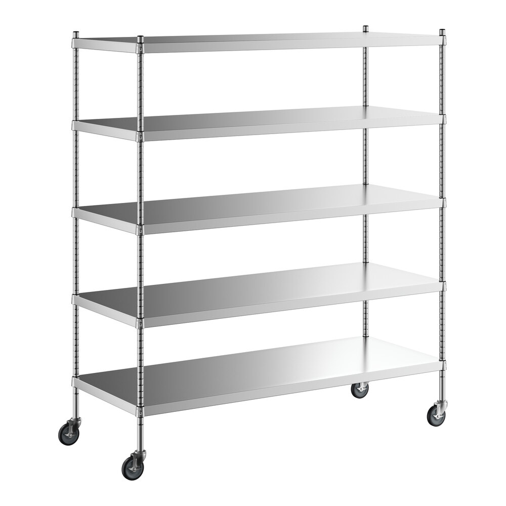 Regency 24 inch x 60 inch x 70 inch NSF Solid Stainless Steel Mobile Shelving Starter Kit with 5 Shelves