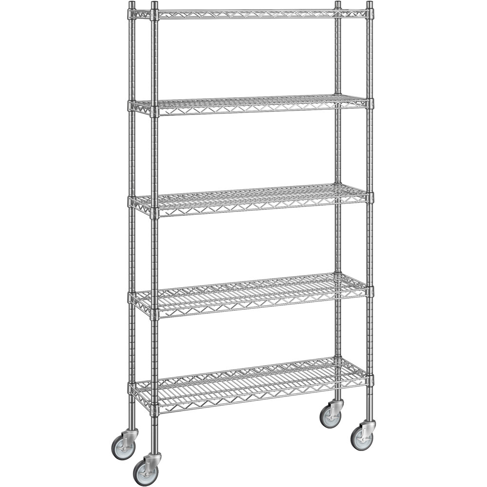 Regency 12 inch x 36 inch x 70 inch NSF Stainless Steel Wire Mobile Shelving Starter Kit with 5 Shelves