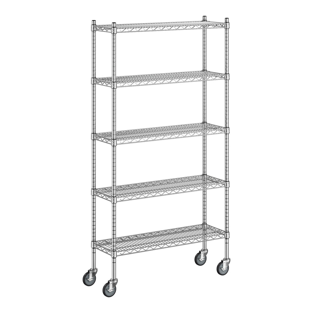 Regency 12 inch x 36 inch x 70 inch NSF Stainless Steel Wire Mobile Shelving Starter Kit with 5 Shelves