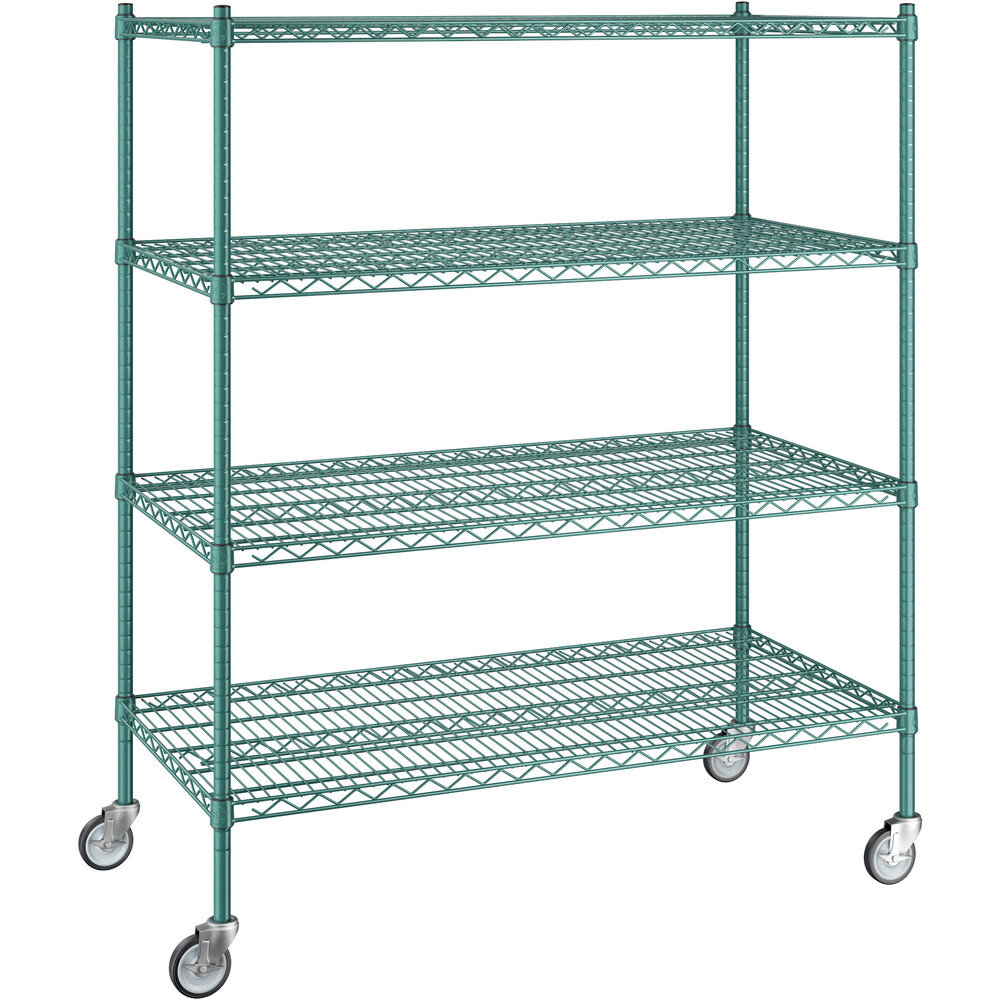 Regency 24 inch x 48 inch x 60 inch NSF Green Epoxy Mobile Wire Shelving Starter Kit with 4 Shelves