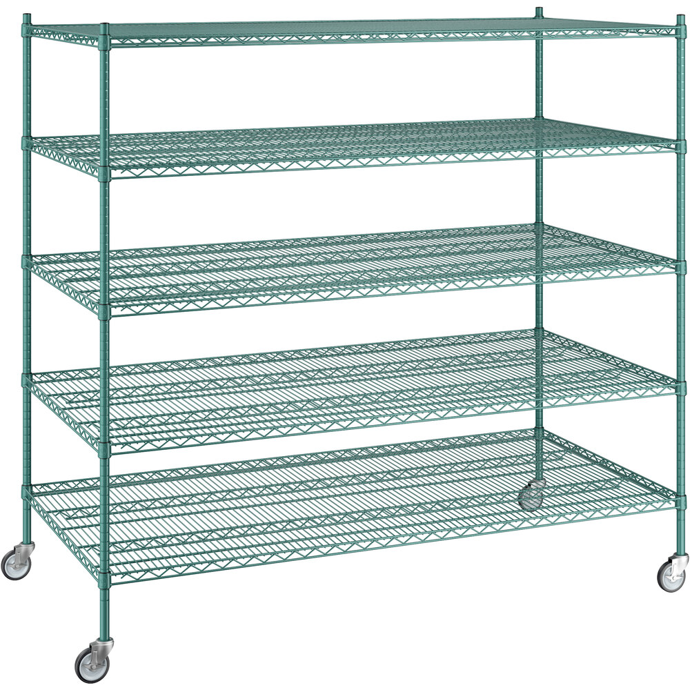 Regency 36 inch x 72 inch x 70 inch NSF Green Epoxy Mobile Wire Shelving Starter Kit with 5 Shelves