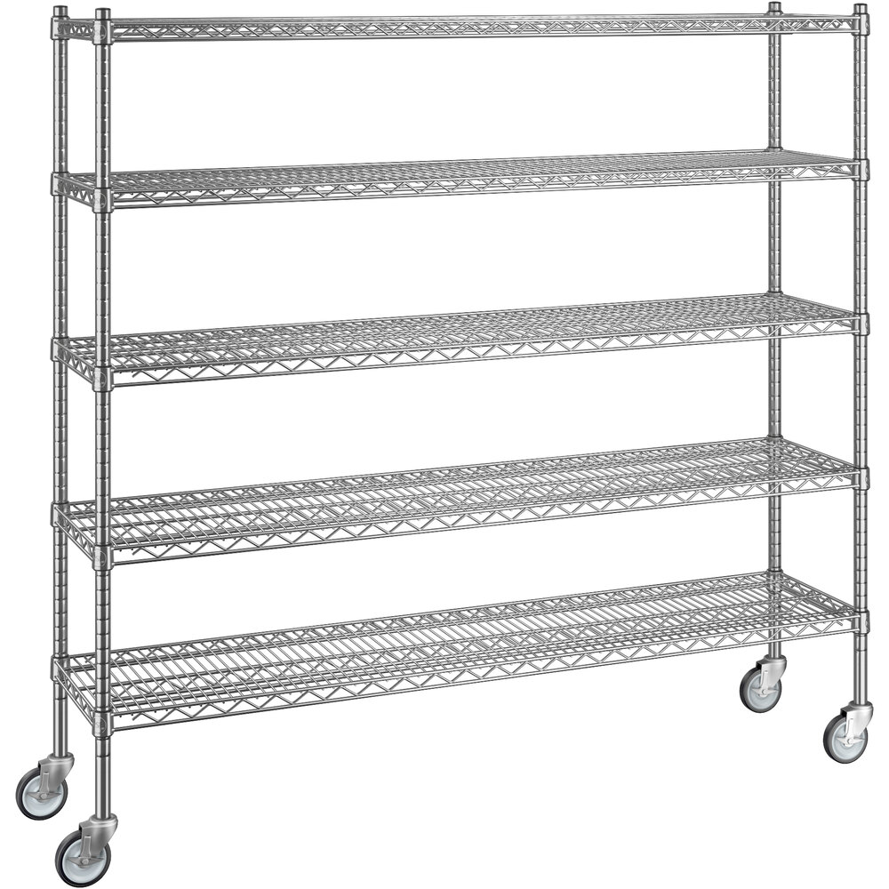 Regency 14 inch x 60 inch x 60 inch NSF Chrome Mobile Wire Shelving Starter Kit with 5 Shelves