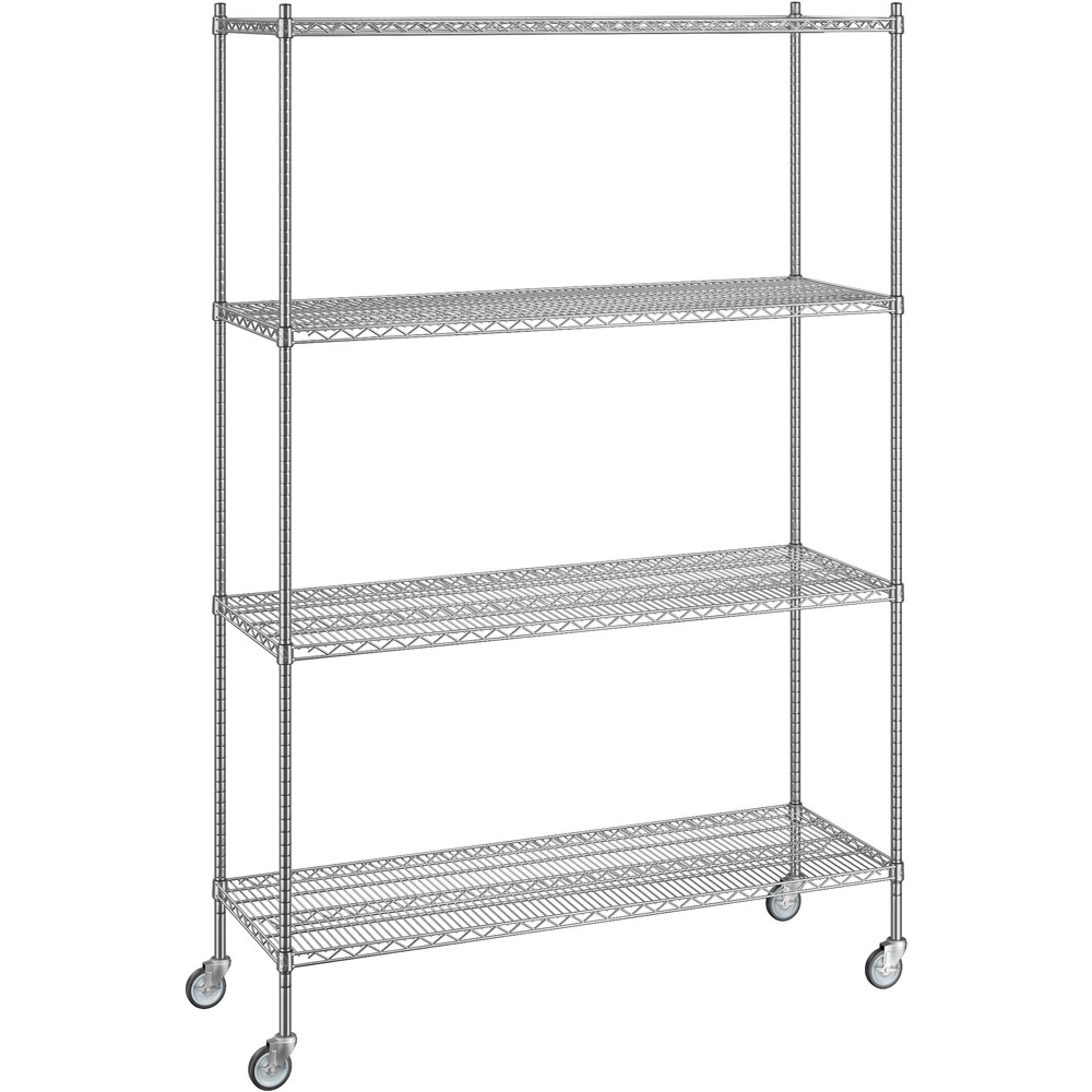 Regency 21 inch x 60 inch x 92 inch NSF Chrome Mobile Wire Shelving Starter Kit with 4 Shelves