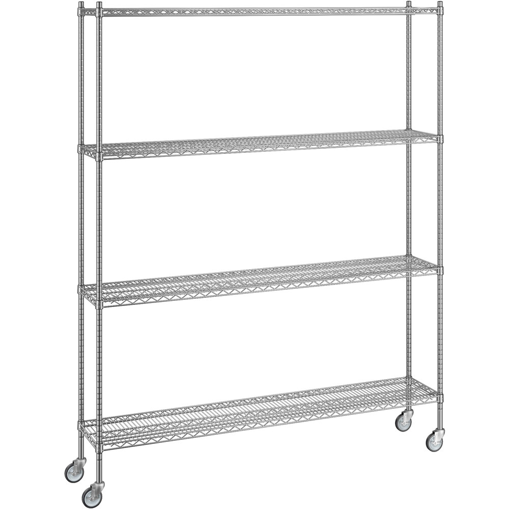 Regency 14 inch x 72 inch x 92 inch NSF Chrome Mobile Wire Shelving Starter Kit with 4 Shelves