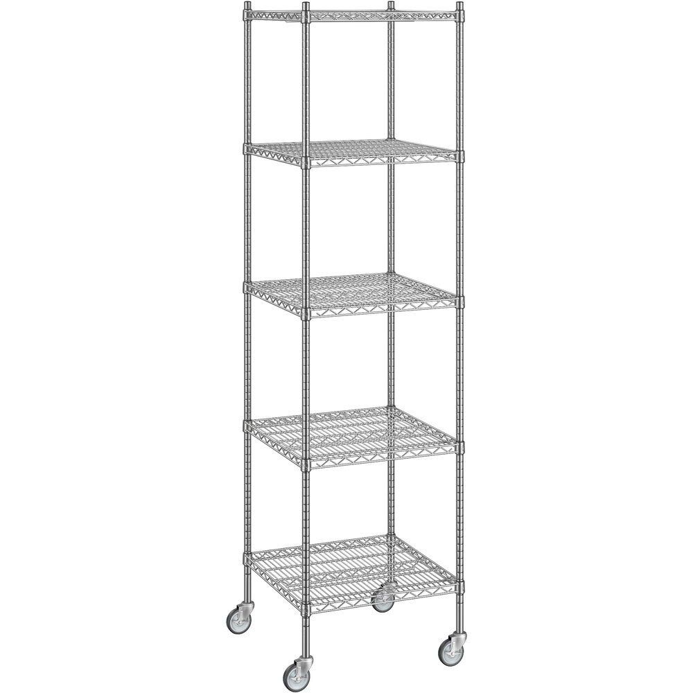 Regency 24 inch x 24 inch x 92 inch NSF Chrome Mobile Wire Shelving Starter Kit with 5 Shelves