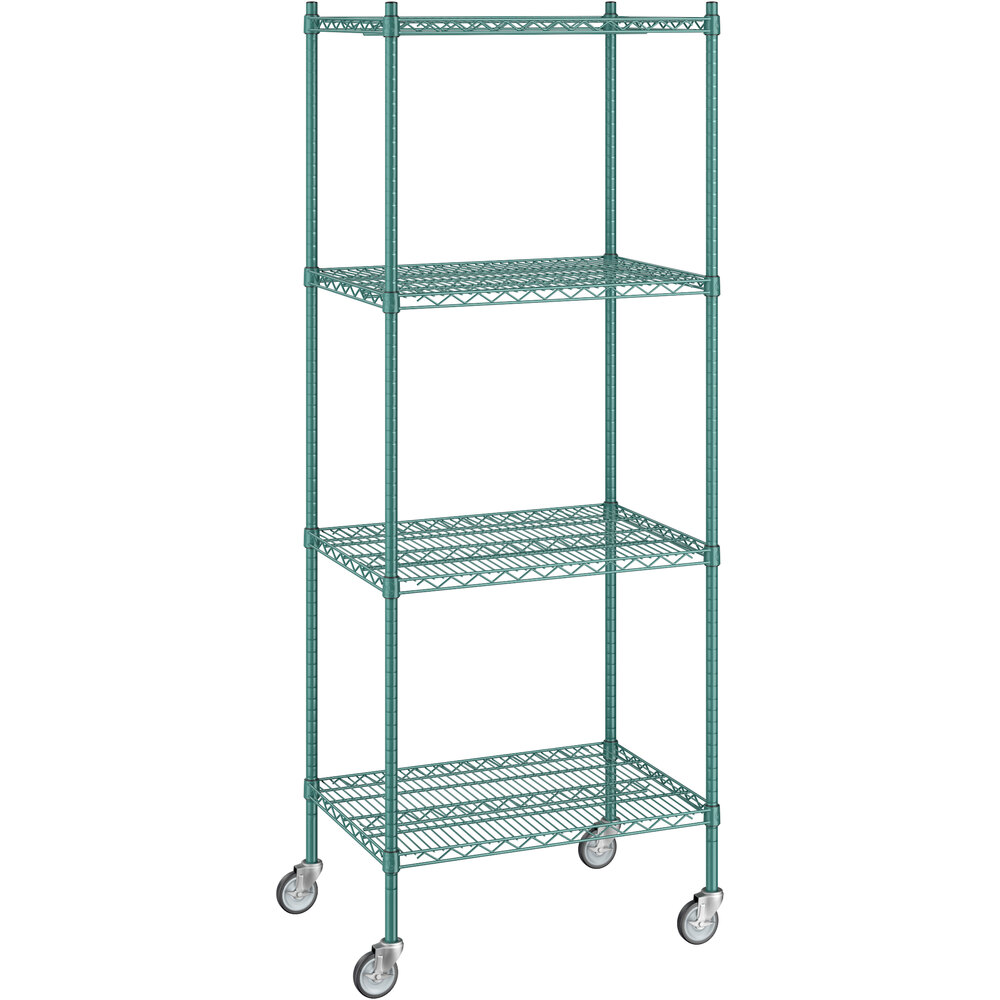 Regency 21 inch x 30 inch x 80 inch NSF Green Epoxy Mobile Wire Shelving Starter Kit with 4 Shelves
