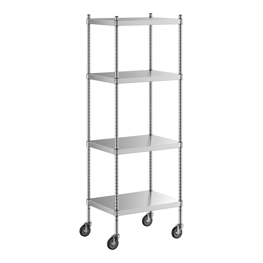 Regency 18 inch x 24 inch x 70 inch NSF Solid Stainless Steel Mobile Shelving Starter Kit with 4 Shelves