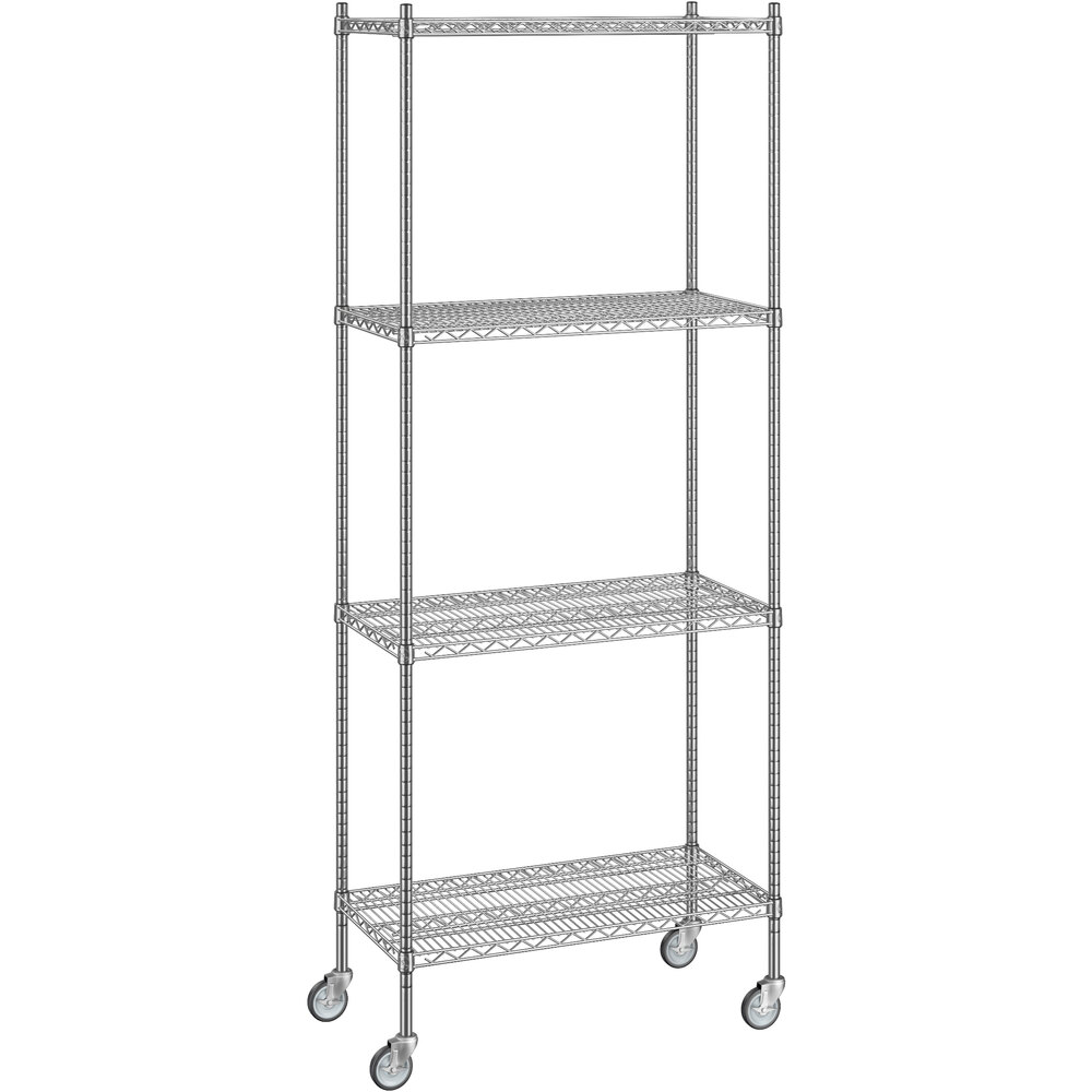 Regency 18 inch x 36 inch x 92 inch NSF Chrome Mobile Wire Shelving Starter Kit with 4 Shelves