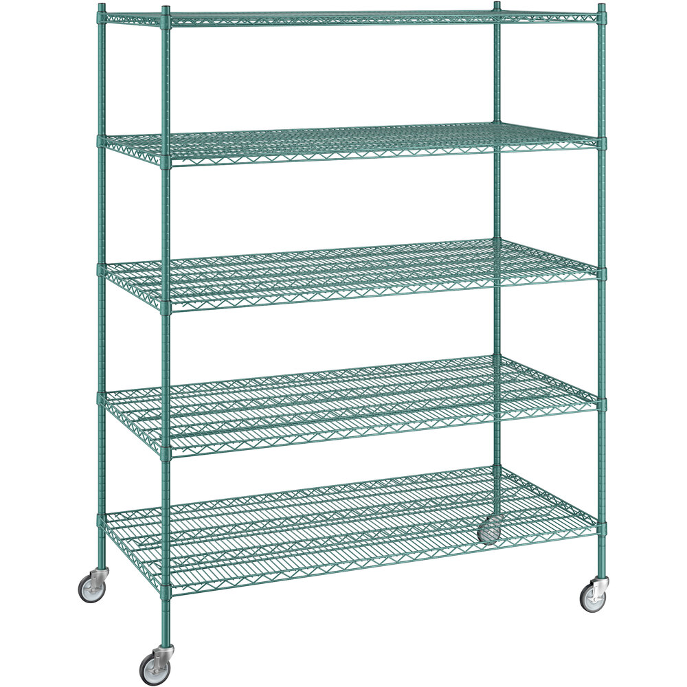 Regency 30 inch x 60 inch x 80 inch NSF Green Epoxy Mobile Wire Shelving Starter Kit with 5 Shelves