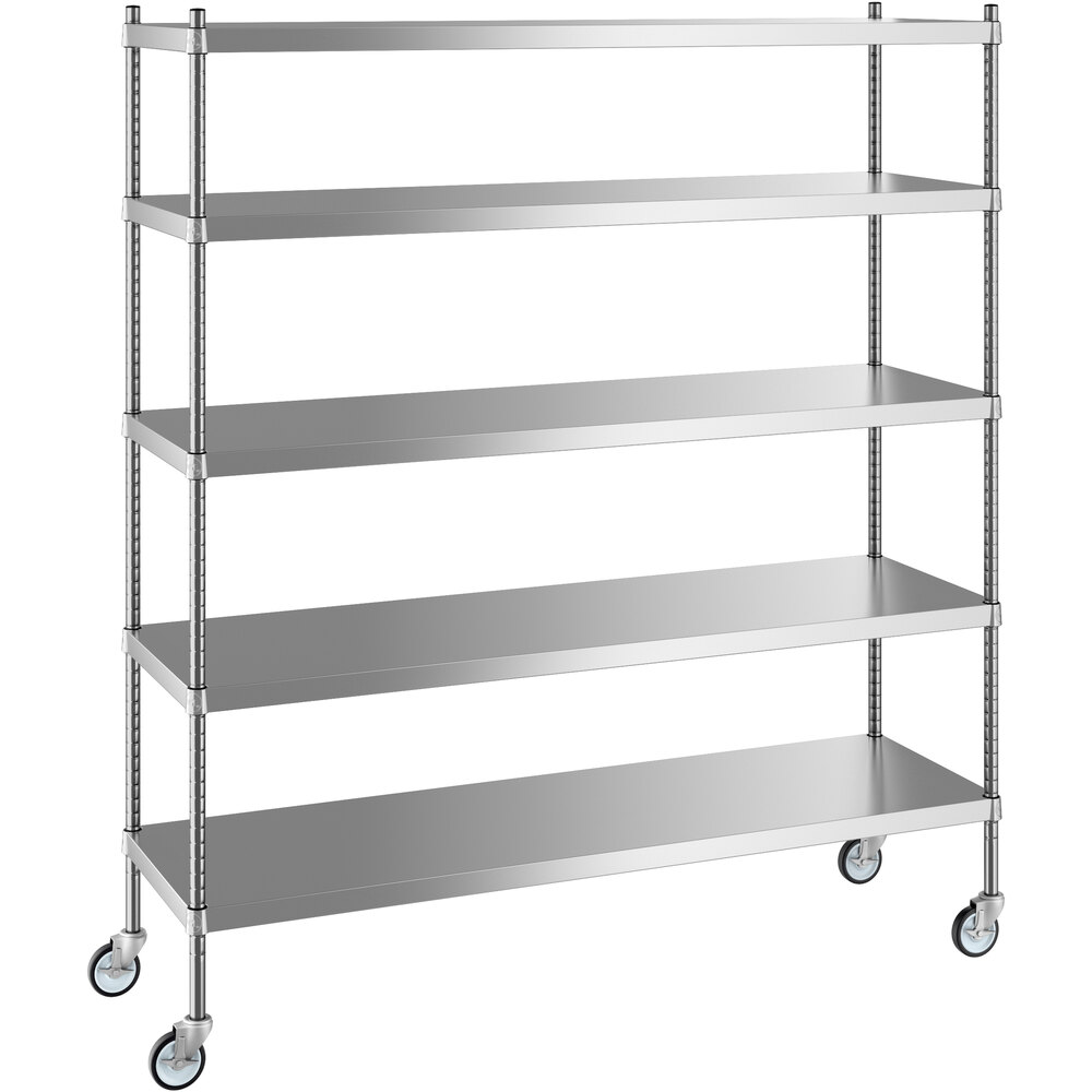 Regency 18 inch x 60 inch x 70 inch NSF Solid Stainless Steel Mobile Shelving Starter Kit with 5 Shelves