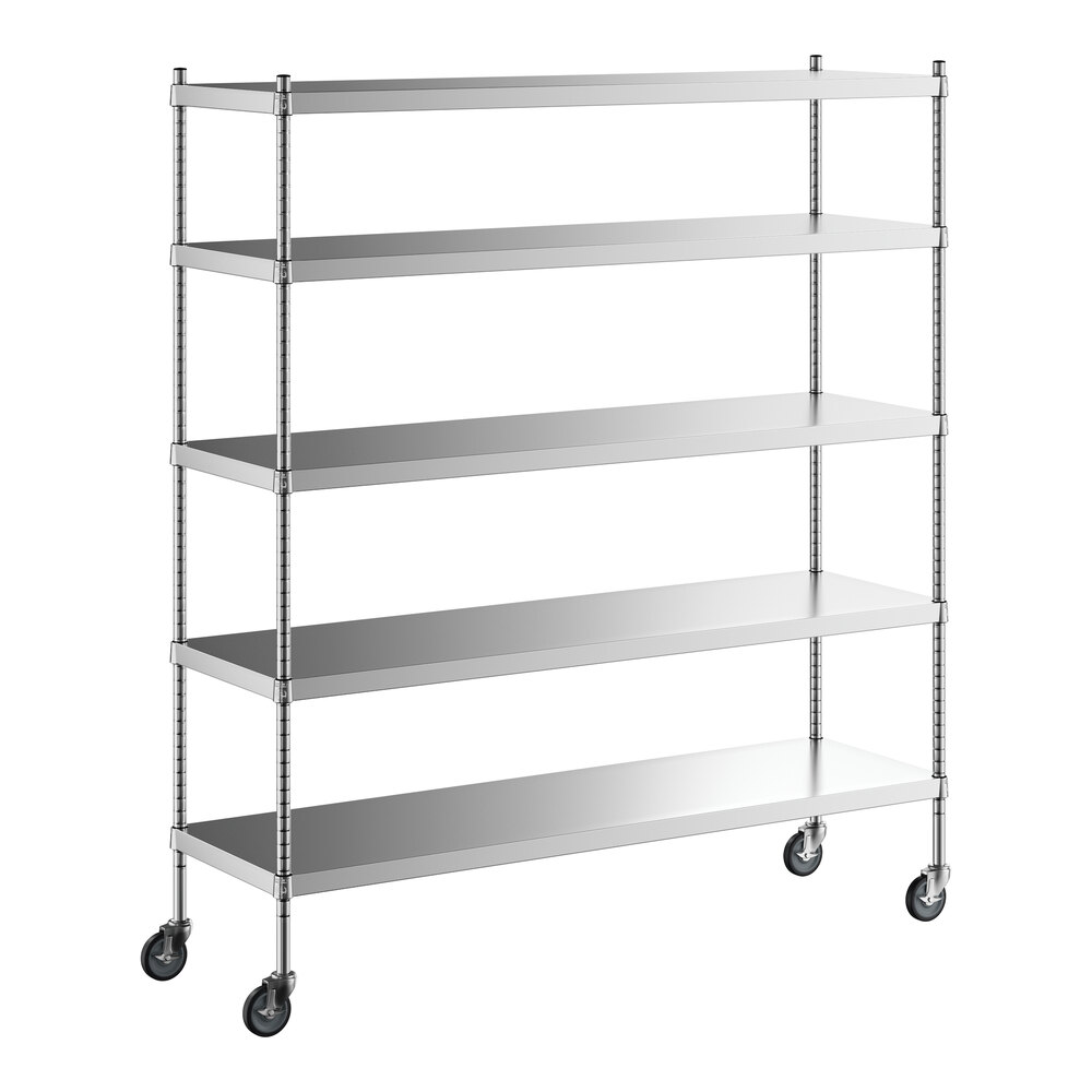 Regency 18 inch x 60 inch x 70 inch NSF Solid Stainless Steel Mobile Shelving Starter Kit with 5 Shelves
