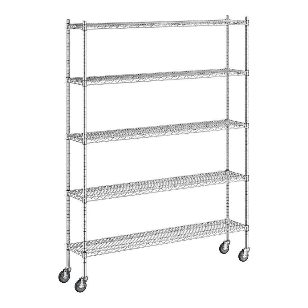 Regency 12 inch x 60 inch x 80 inch NSF Stainless Steel Wire Mobile Shelving Starter Kit with 5 Shelves