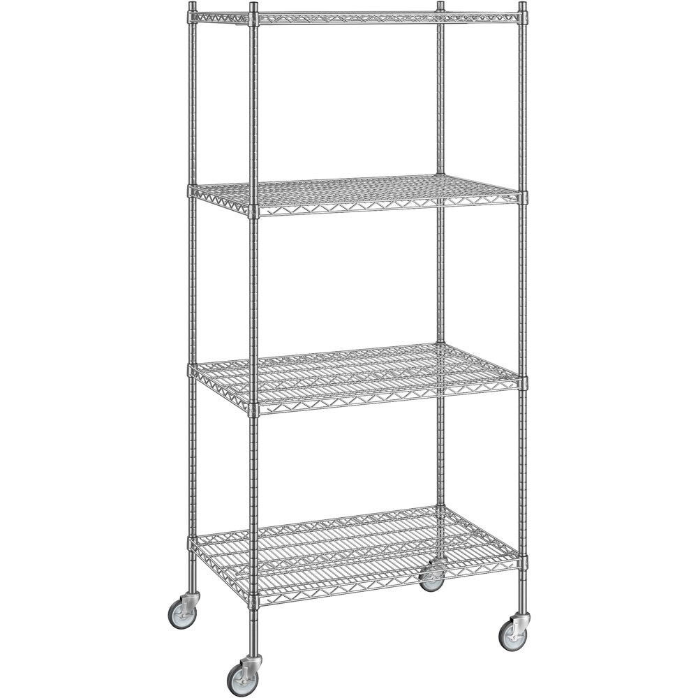 Regency 24 inch x 36 inch x 80 inch NSF Stainless Steel Wire Mobile Shelving Starter Kit with 4 Shelves