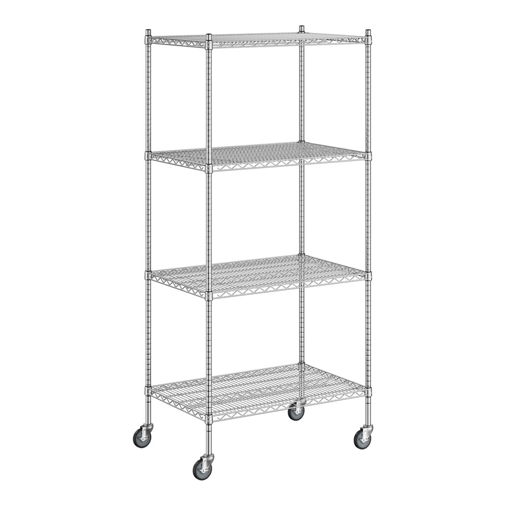 Regency 24 inch x 36 inch x 80 inch NSF Stainless Steel Wire Mobile Shelving Starter Kit with 4 Shelves